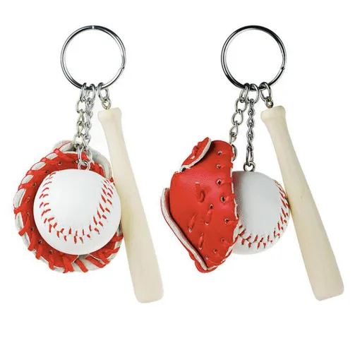 1, 6 or 12 Pcs Baseball Ball, Bat & Glove Keychain