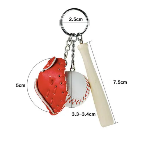 1, 6 or 12 Pcs Baseball Ball, Bat & Glove Keychain