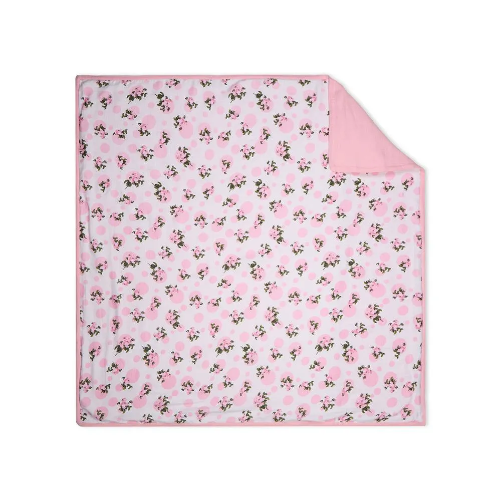 100% Premium Cotton 4/6 Layered Baby Muslin Blanket Tea Rose Print - Pink - (43x43 Inches)