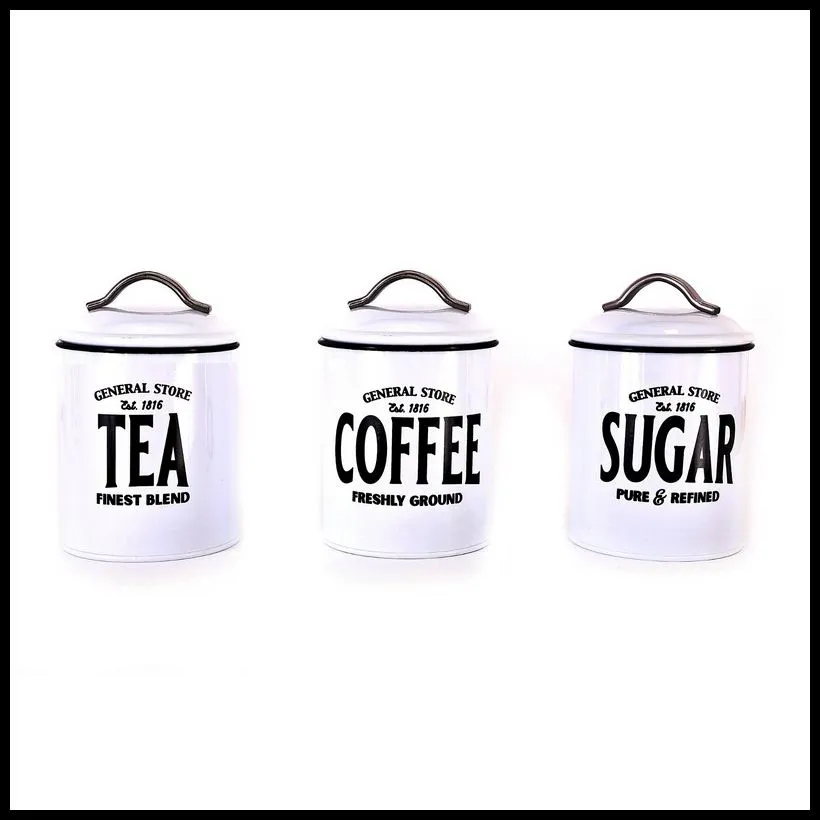 3 x Metal Jars 1.77 Litres - White