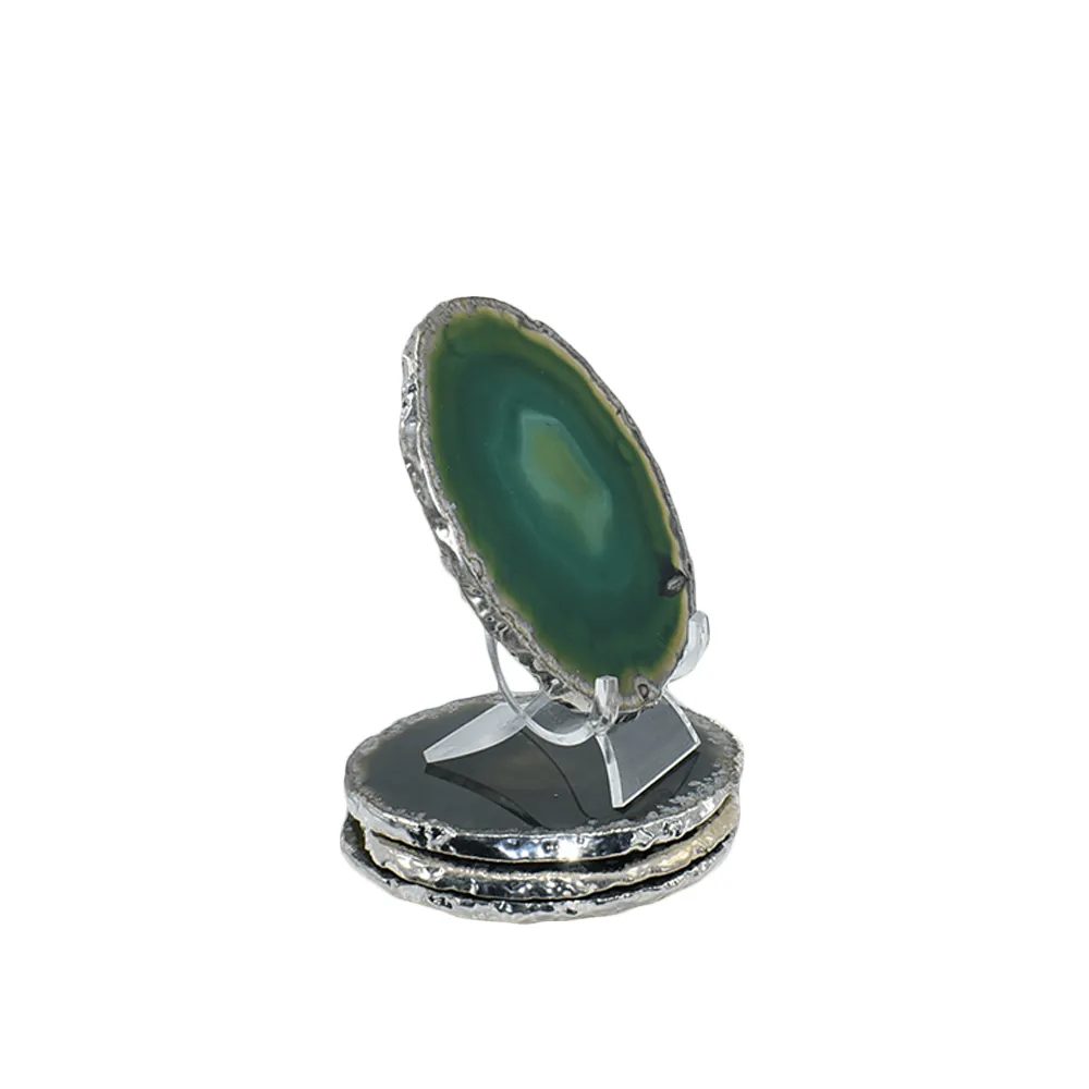 Agate Coasters with Silver Trim, Set of 4