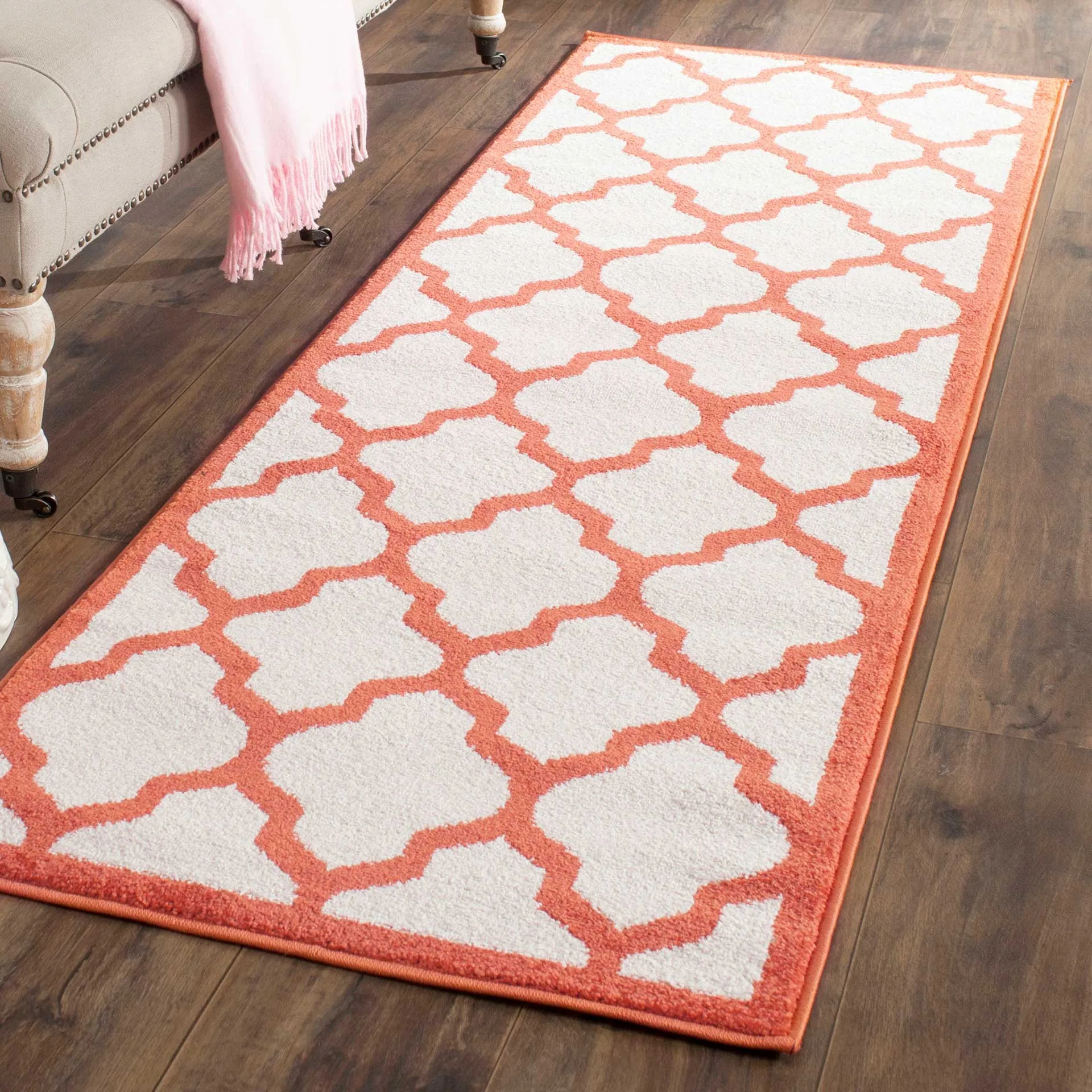 Amherst Quatrefoil Beige/Orange Runner Rug