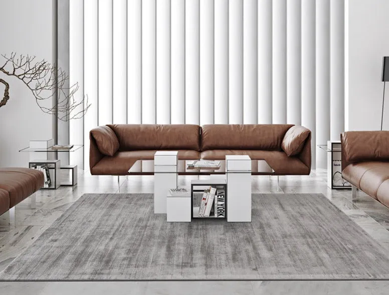 Amir Silver Gray Abstract Viscose Rug