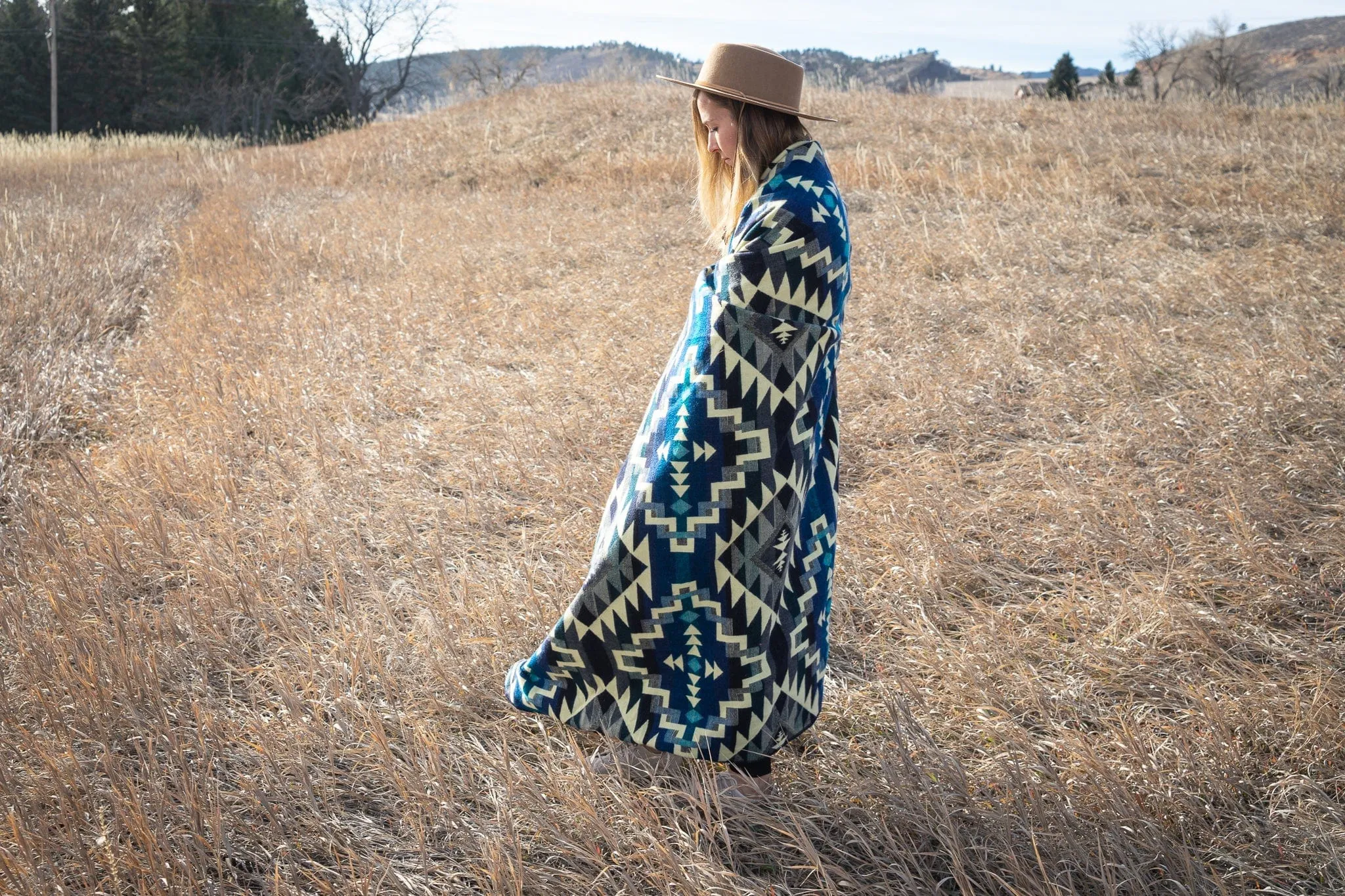 Andean Alpaca Wool Blanket - Blue Chakana by Alpaca Threadz