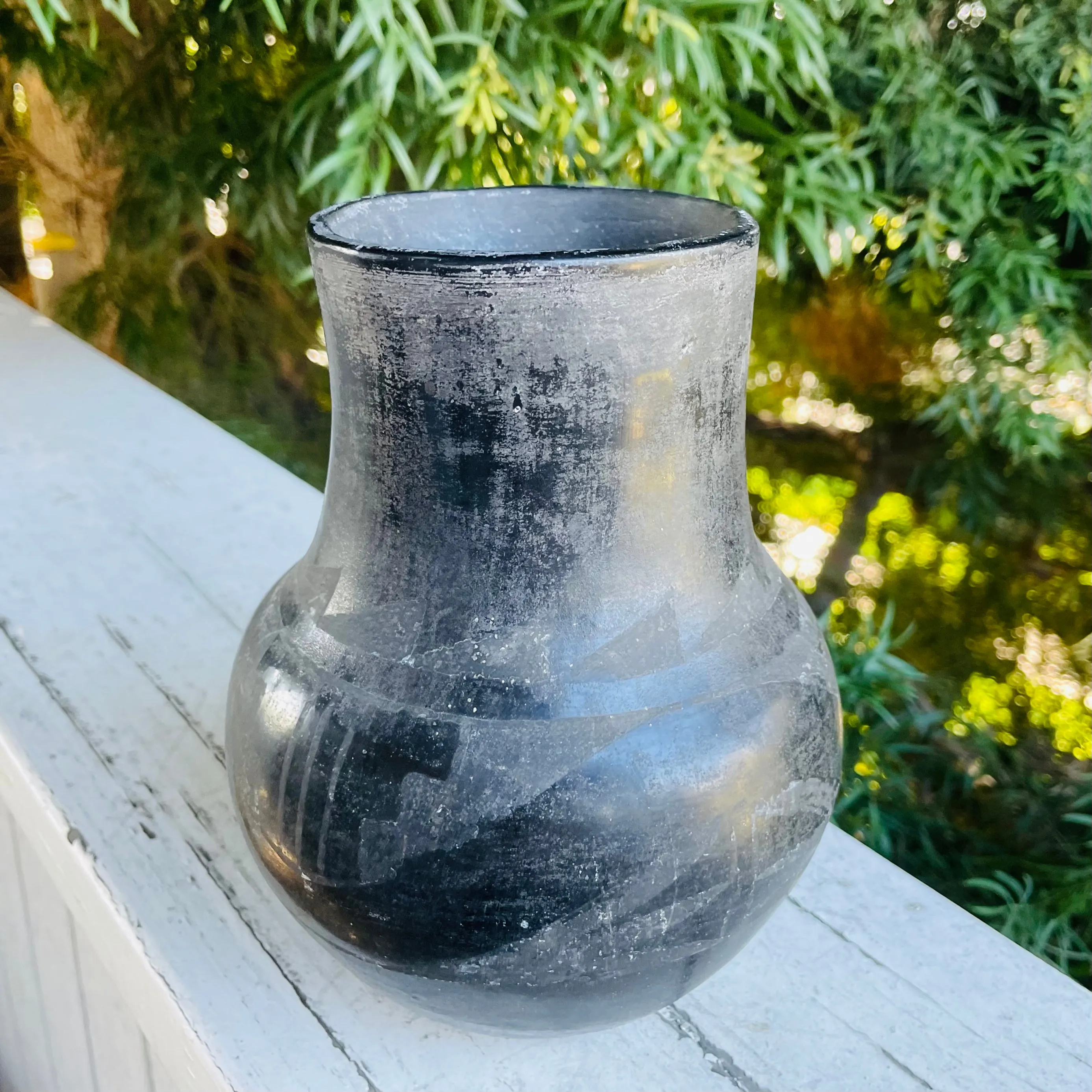 Antique Primitive Handmade Black Ceramic Pottery Decorative Vessel Vase