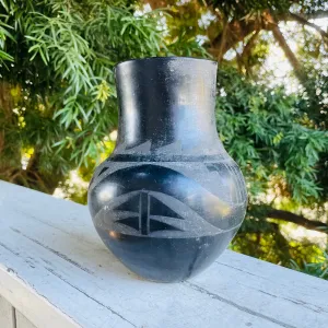 Antique Primitive Handmade Black Ceramic Pottery Decorative Vessel Vase