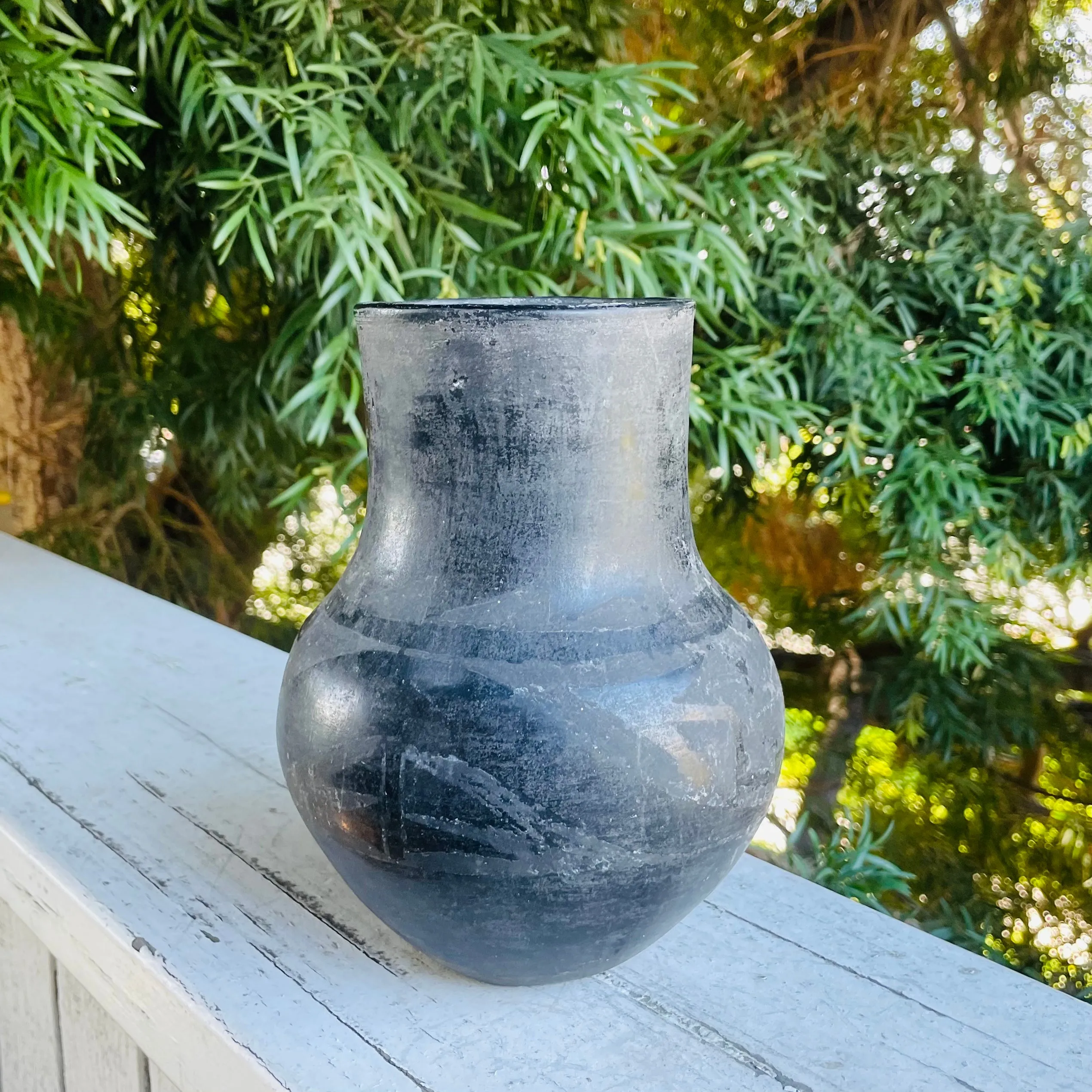 Antique Primitive Handmade Black Ceramic Pottery Decorative Vessel Vase