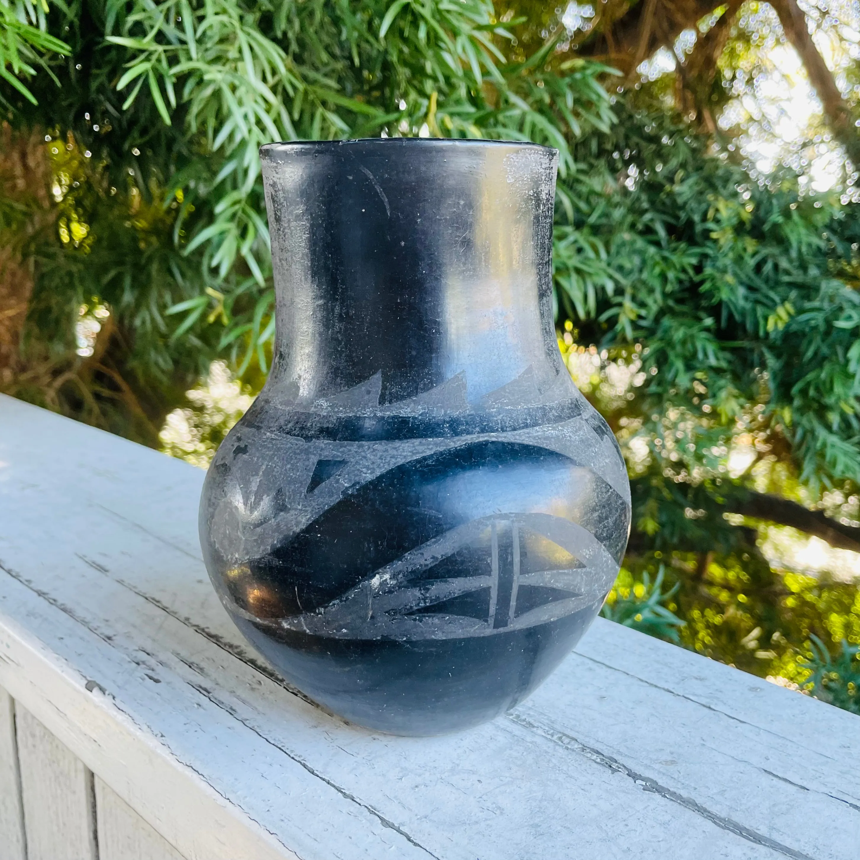 Antique Primitive Handmade Black Ceramic Pottery Decorative Vessel Vase