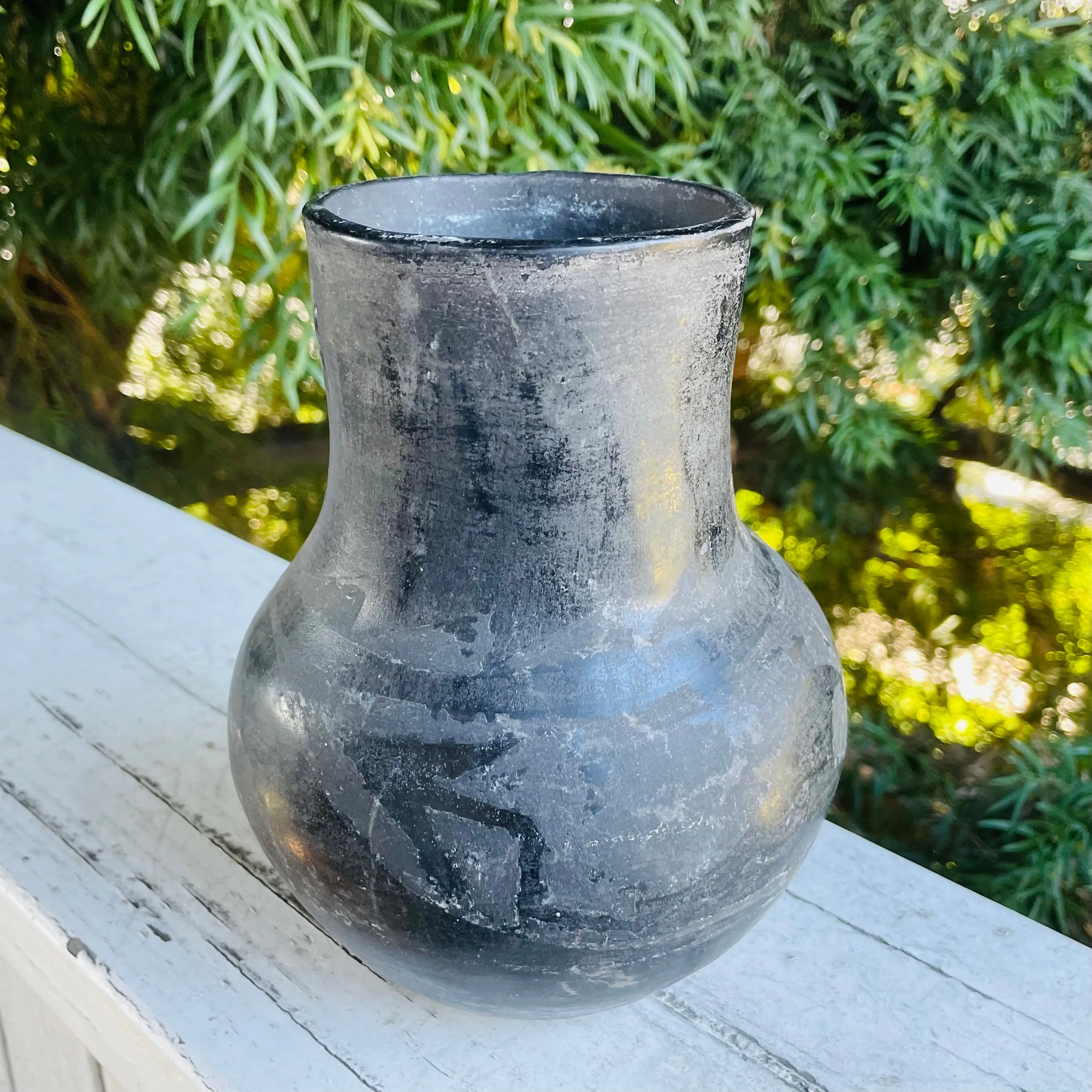Antique Primitive Handmade Black Ceramic Pottery Decorative Vessel Vase