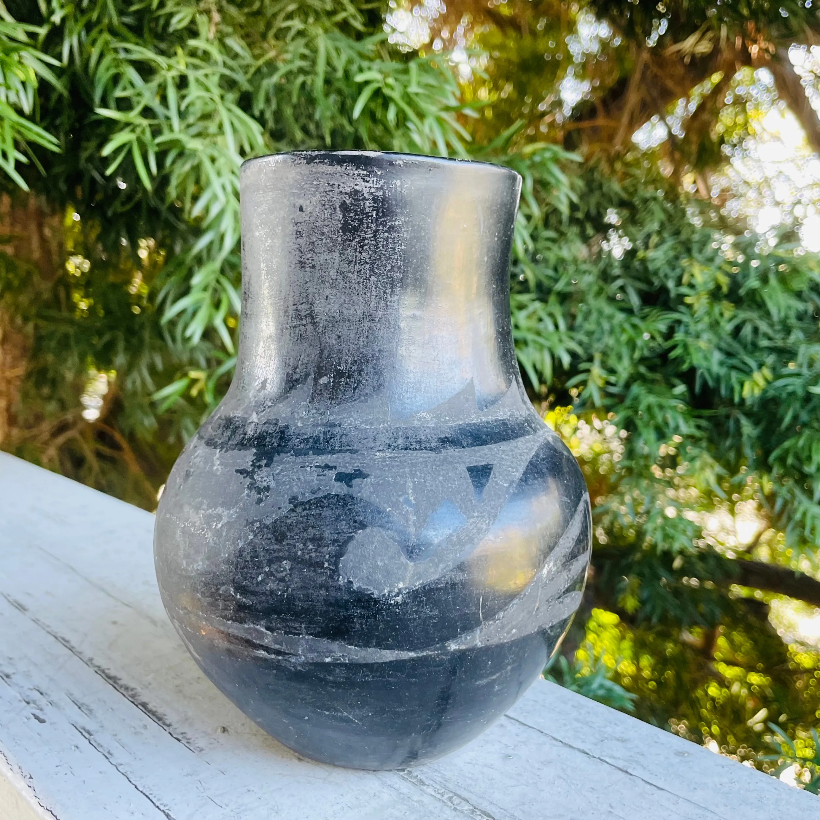 Antique Primitive Handmade Black Ceramic Pottery Decorative Vessel Vase