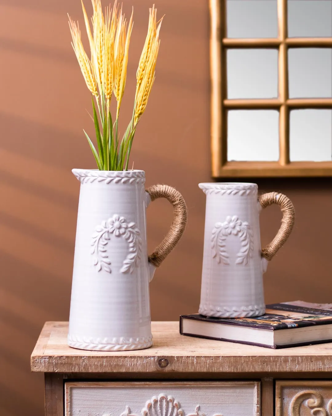 Athena Jute Handled Pitcher Vase - Large
