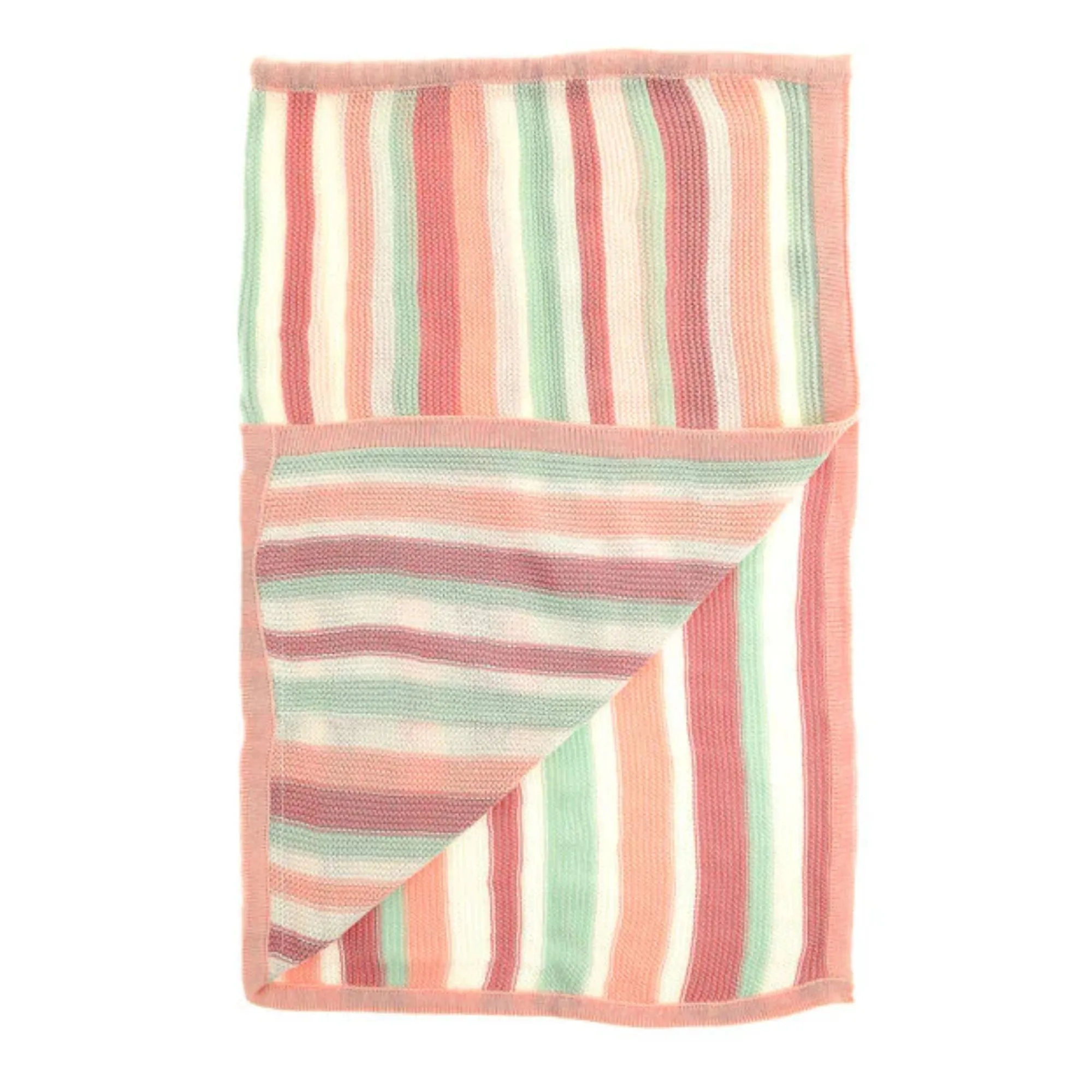Blanket Knitted Pink, Green and White Stripes