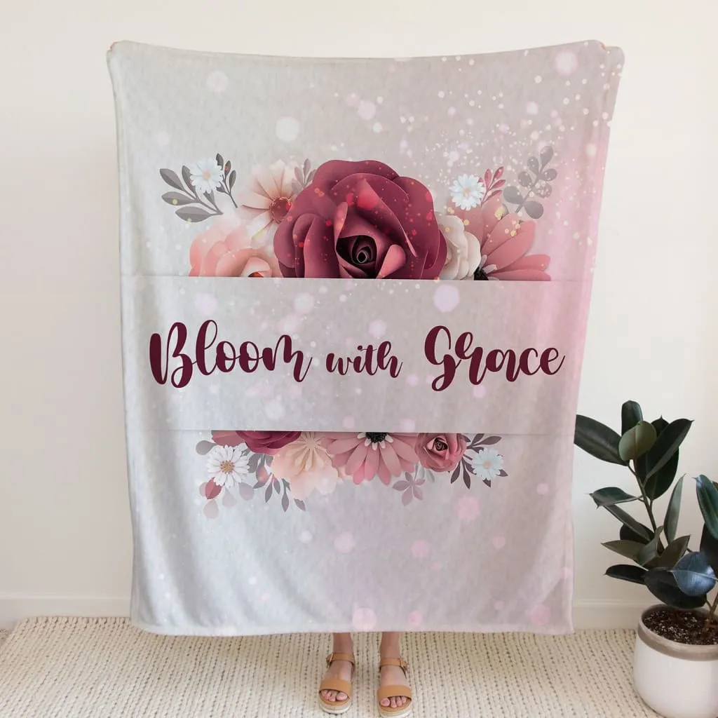 Bloom With Grace Fleece Blanket - Christian Blanket - Bible Verse Blanket