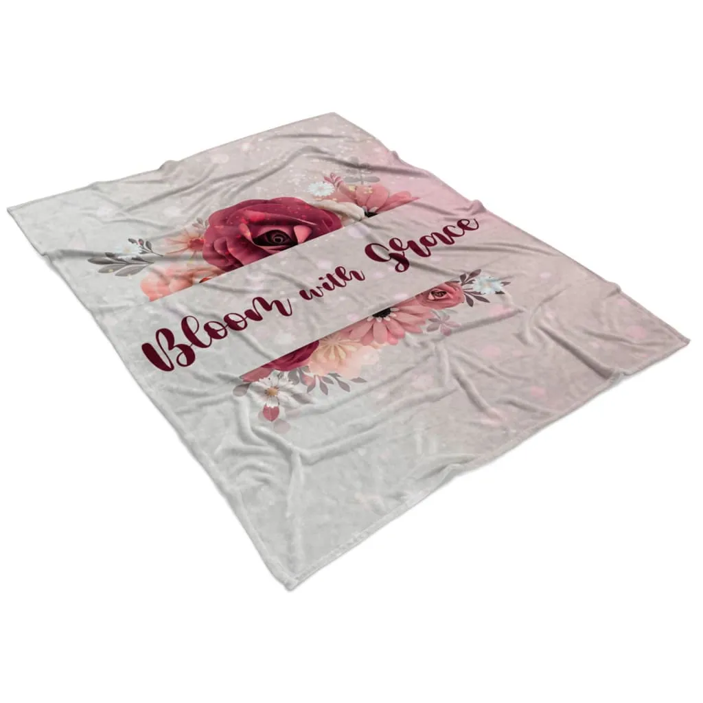 Bloom With Grace Fleece Blanket - Christian Blanket - Bible Verse Blanket