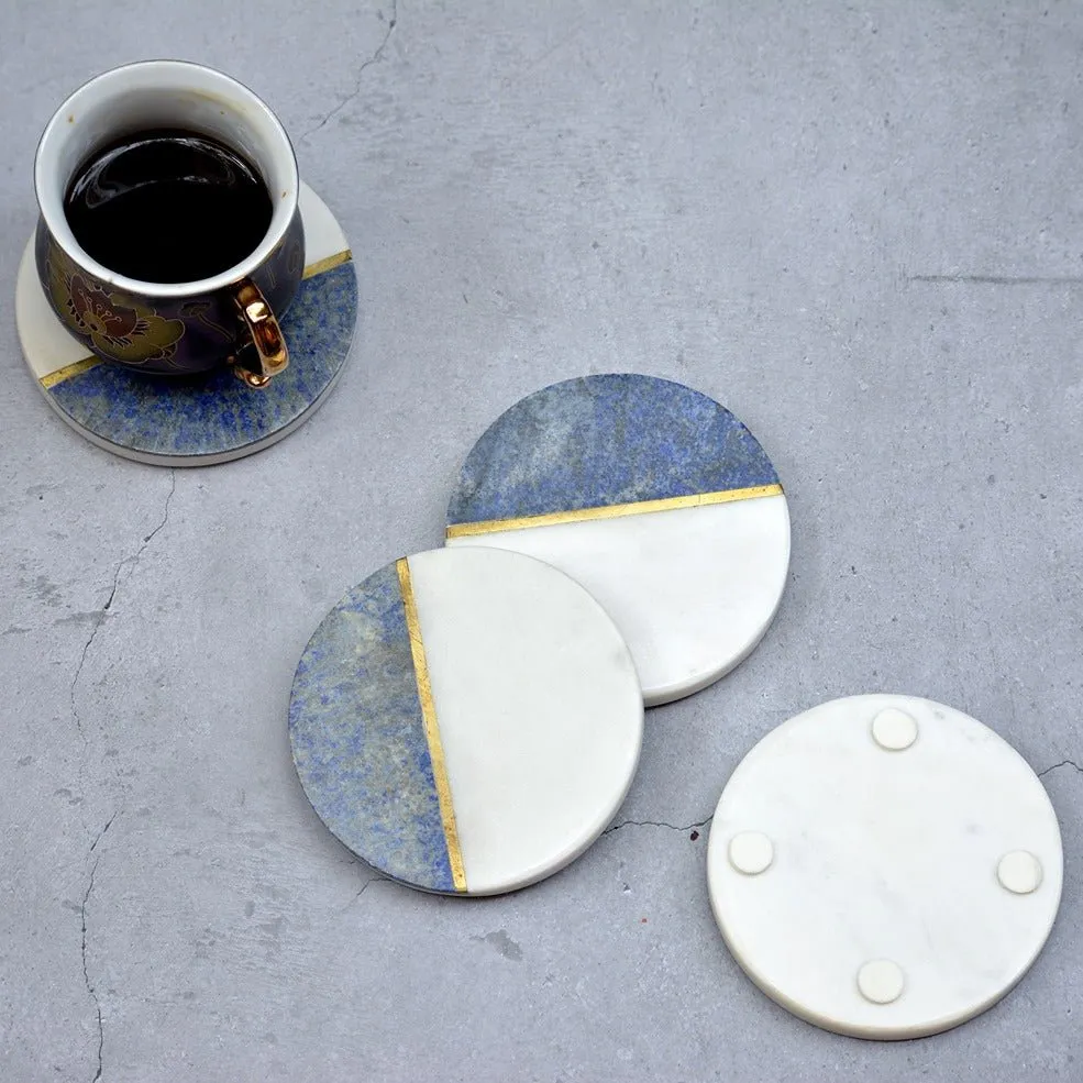 Blue & White Brass Inlay Coasters (Set of 4)
