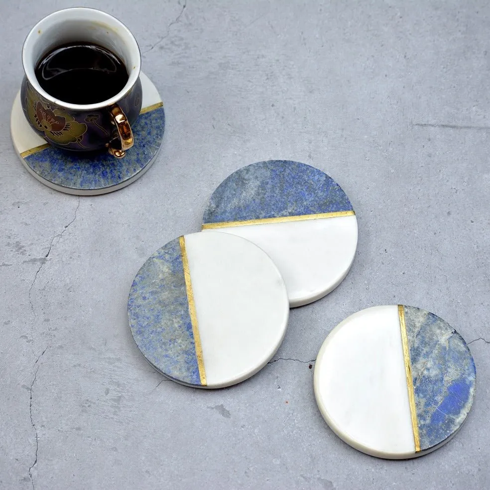 Blue & White Brass Inlay Coasters (Set of 4)