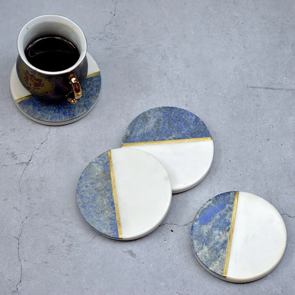 Blue & White Brass Inlay Coasters (Set of 4)