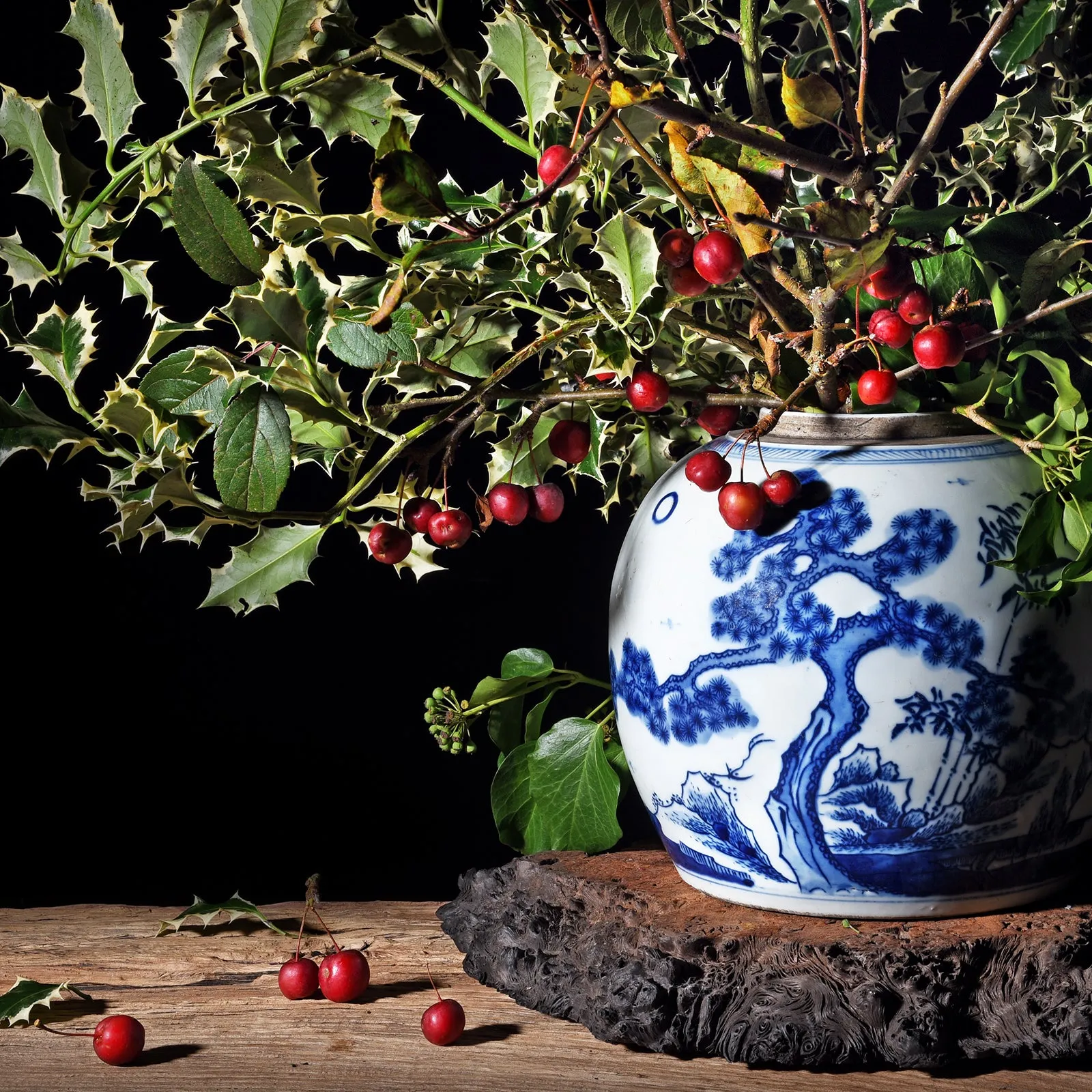 Blue & White Porcelain Ginger Jar - Bamboo & Prunus