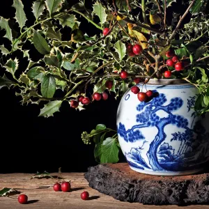 Blue & White Porcelain Ginger Jar - Bamboo & Prunus