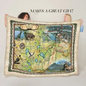 Cascade Lakes Oregon Historic Map Art Throw Blanket Polar/ Silky/ Sherpa Fleece Vintage Blanket For Bed Sofa Chair Couch Gift & Traveling