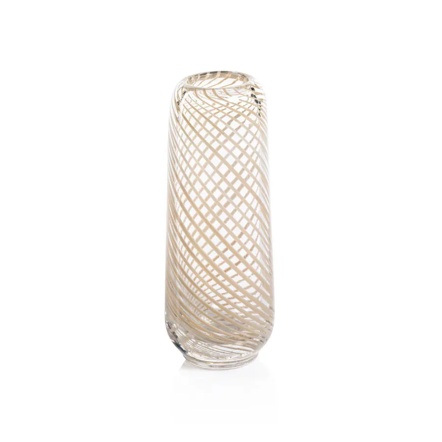 CLAIRE BUD VASE WITH BEIGE SWIRL - TALL NARROW