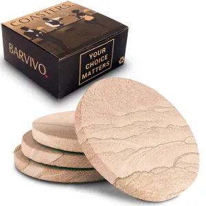 Coasters For Drinks Absorbent - Set Of 4 Natural Sandstone Coasters For Coffee