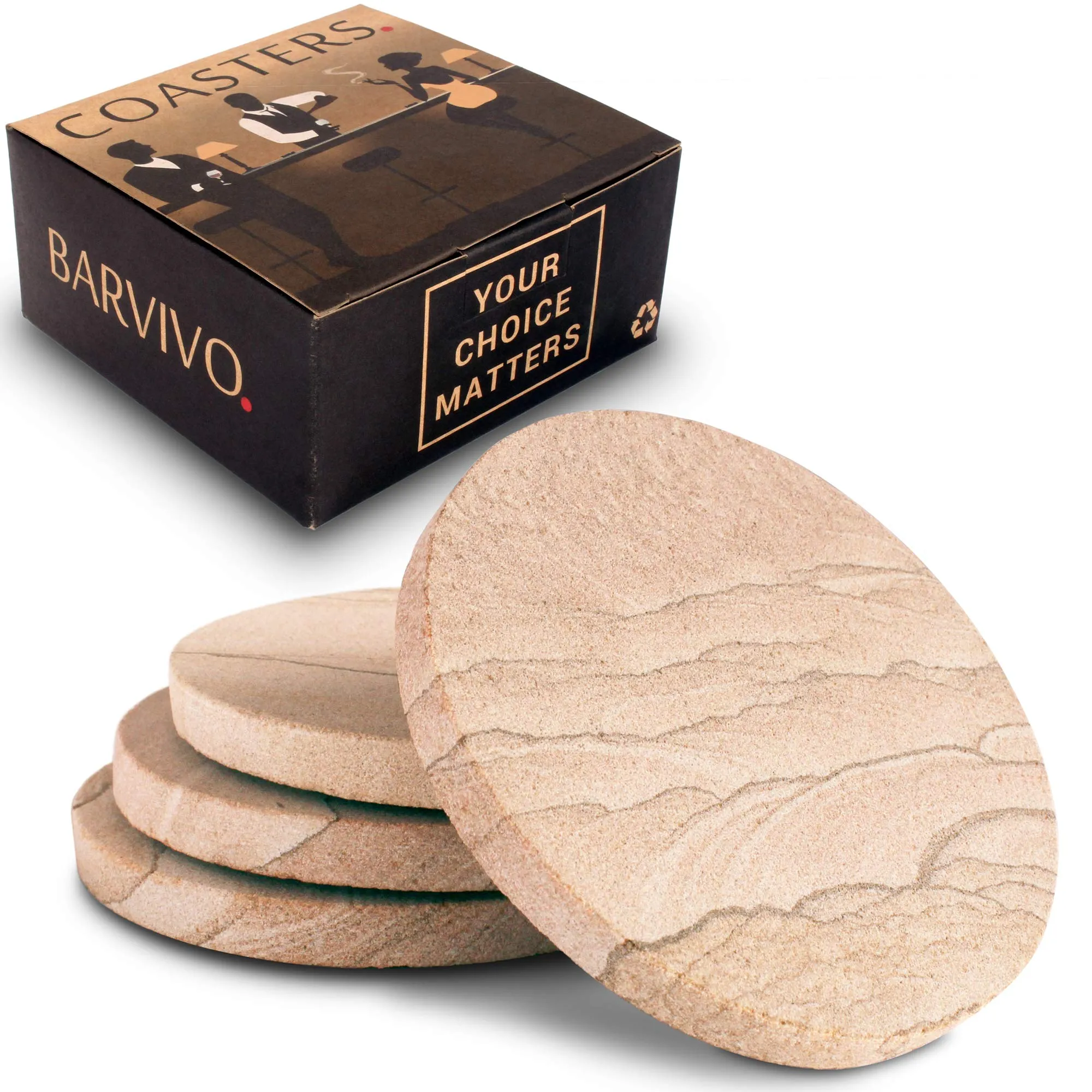 Coasters For Drinks Absorbent - Set Of 4 Natural Sandstone Coasters For Coffee