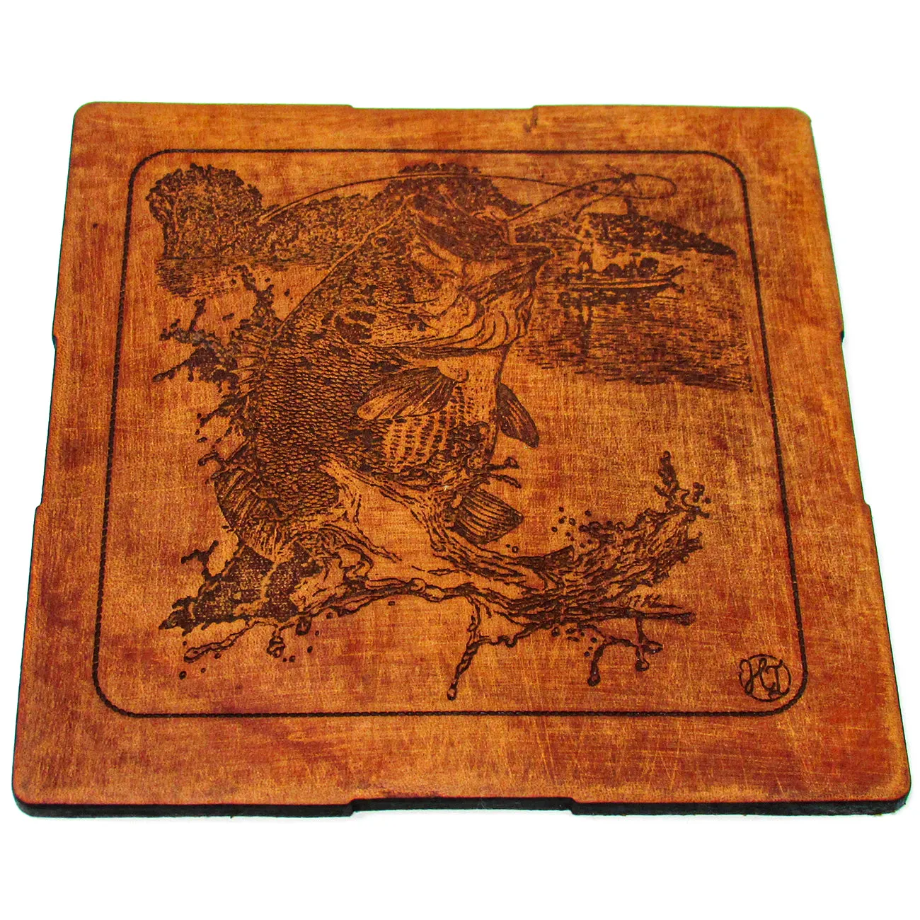 Coasters Set - Leather - Bass Fishing
