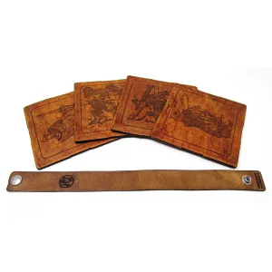 Coasters Set - Leather - Bass Fishing