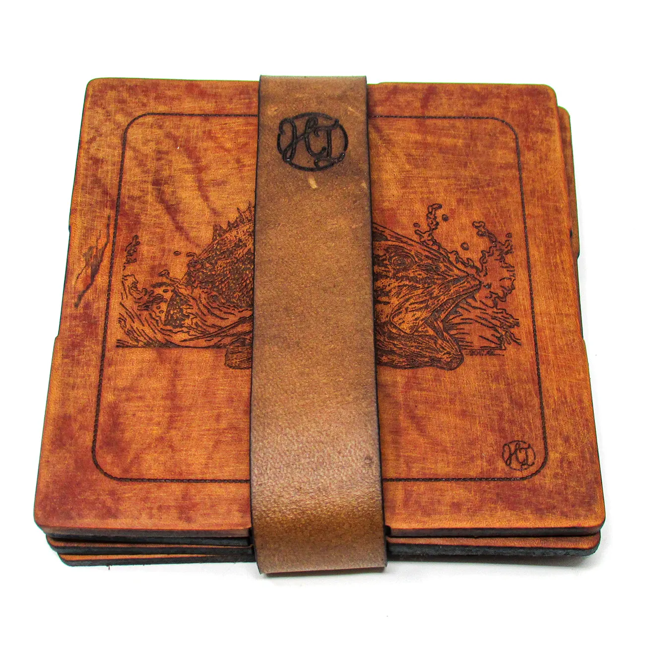 Coasters Set - Leather - Bass Fishing