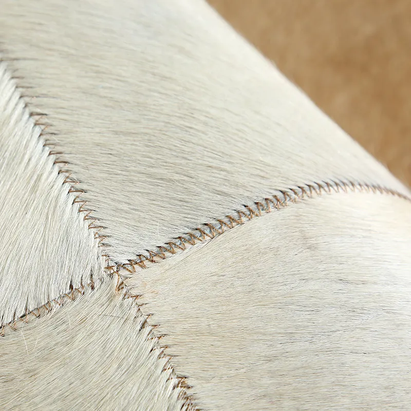 Cream and Fawn Square Patchwork Hide Rug
