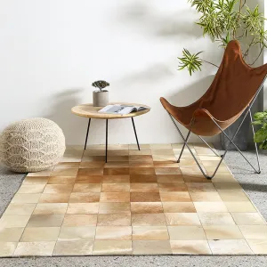 Cream and Fawn Square Patchwork Hide Rug