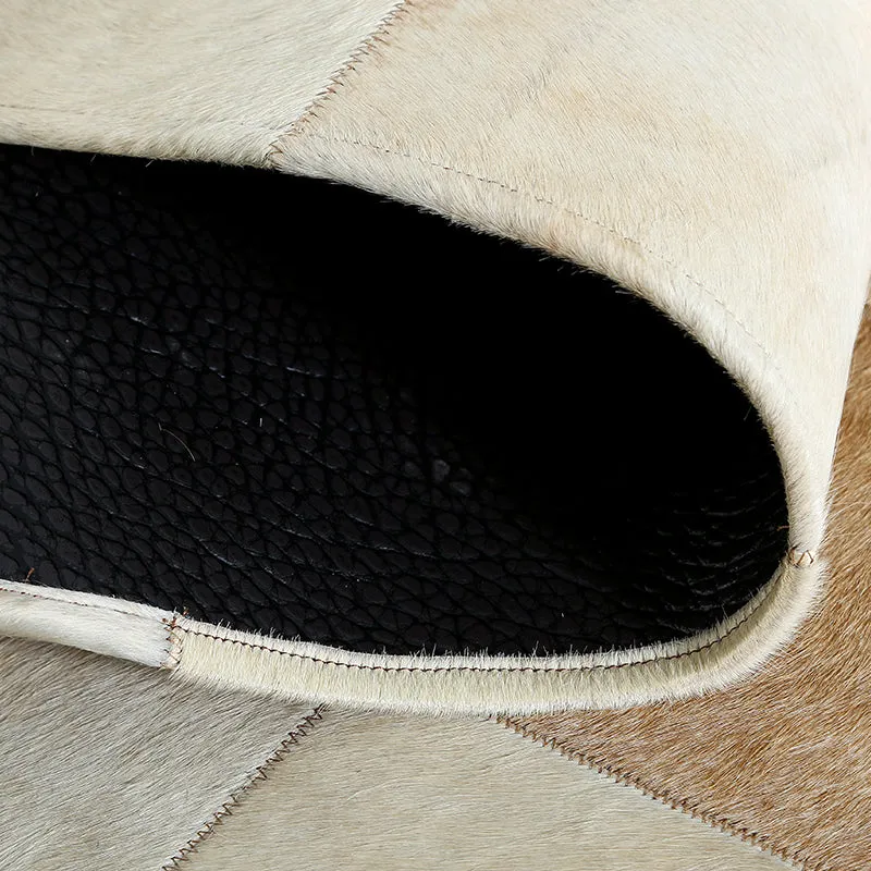 Cream and Fawn Square Patchwork Hide Rug