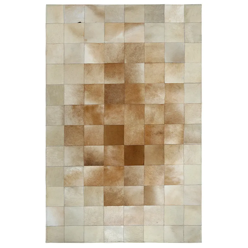 Cream and Fawn Square Patchwork Hide Rug