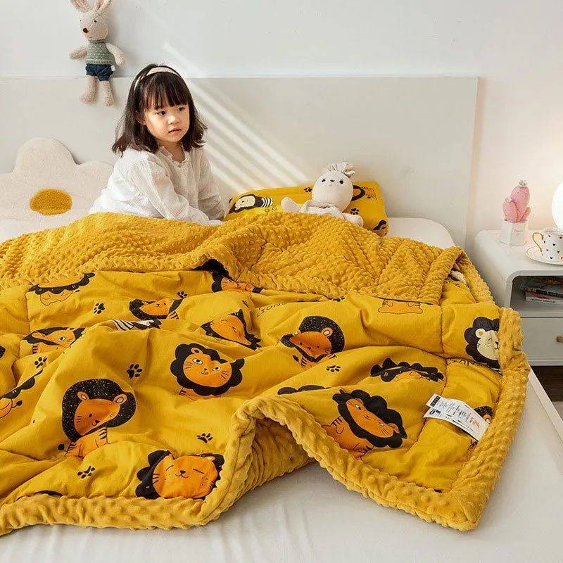 Cute Animal Print Double-Sided Thicken Warm Kids Blanket