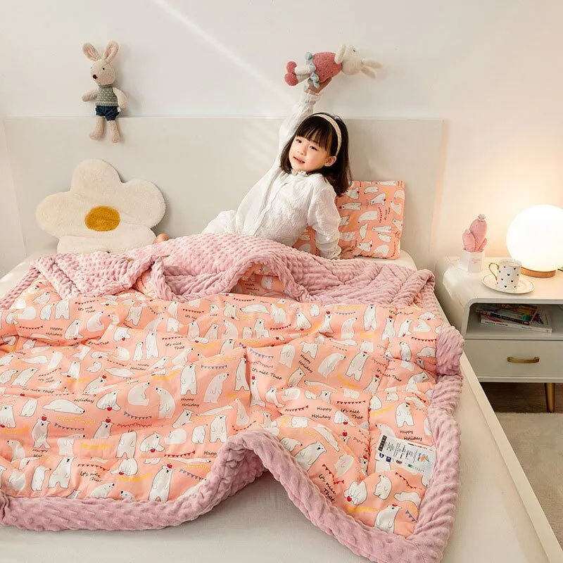Cute Animal Print Double-Sided Thicken Warm Kids Blanket