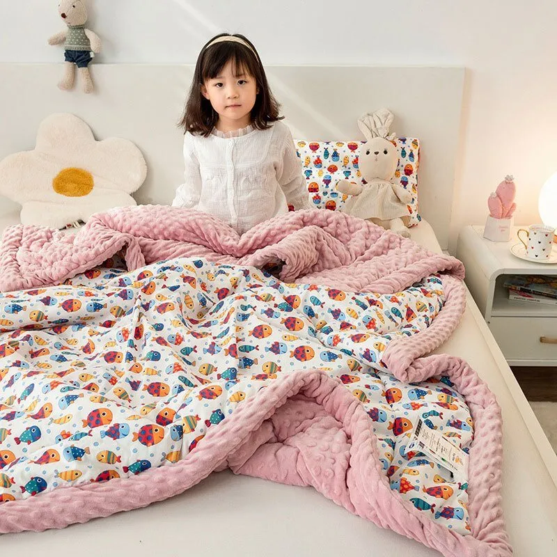 Cute Animal Print Double-Sided Thicken Warm Kids Blanket