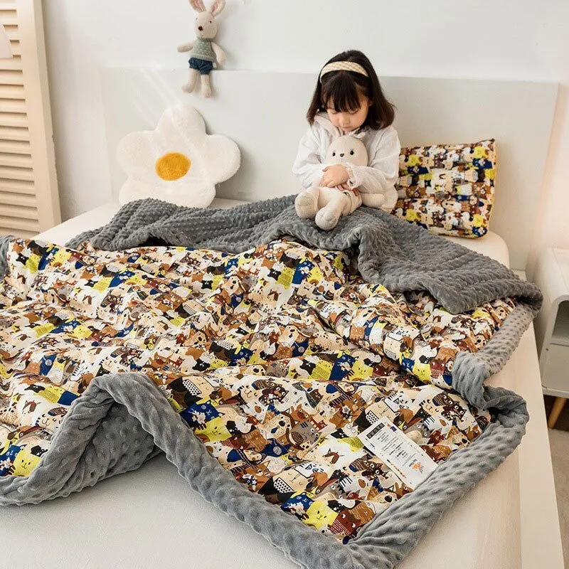 Cute Animal Print Double-Sided Thicken Warm Kids Blanket