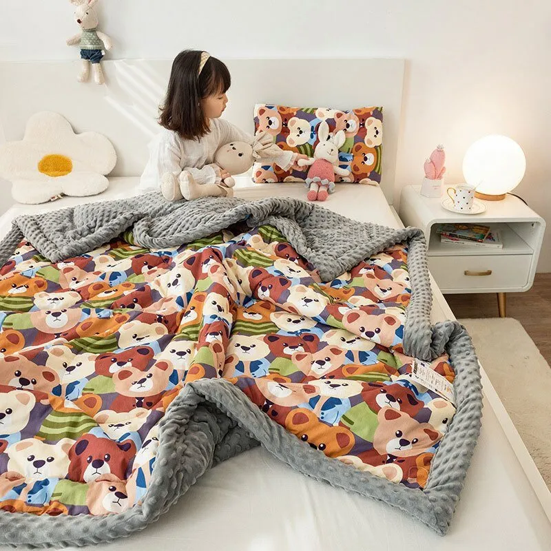 Cute Animal Print Double-Sided Thicken Warm Kids Blanket