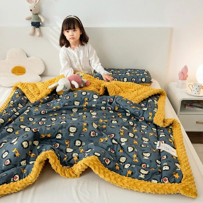 Cute Animal Print Double-Sided Thicken Warm Kids Blanket