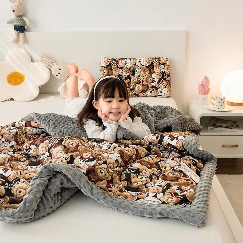 Cute Animal Print Double-Sided Thicken Warm Kids Blanket