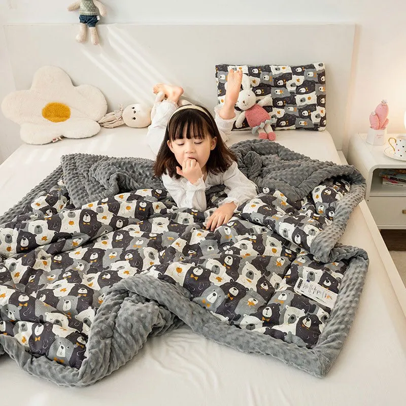 Cute Animal Print Double-Sided Thicken Warm Kids Blanket