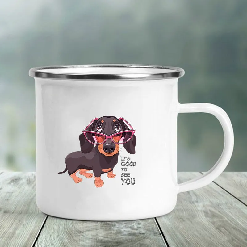 Dachshund Printed Enamel Mugs