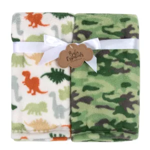 Dinosaur/Camo Printed Blankets 36" x 30" - 2 Pack