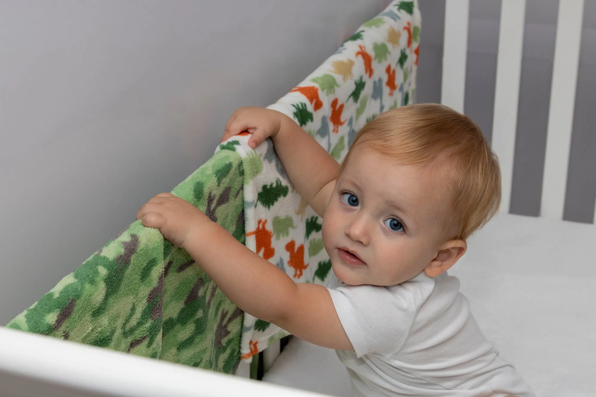 Dinosaur/Camo Printed Blankets 36" x 30" - 2 Pack