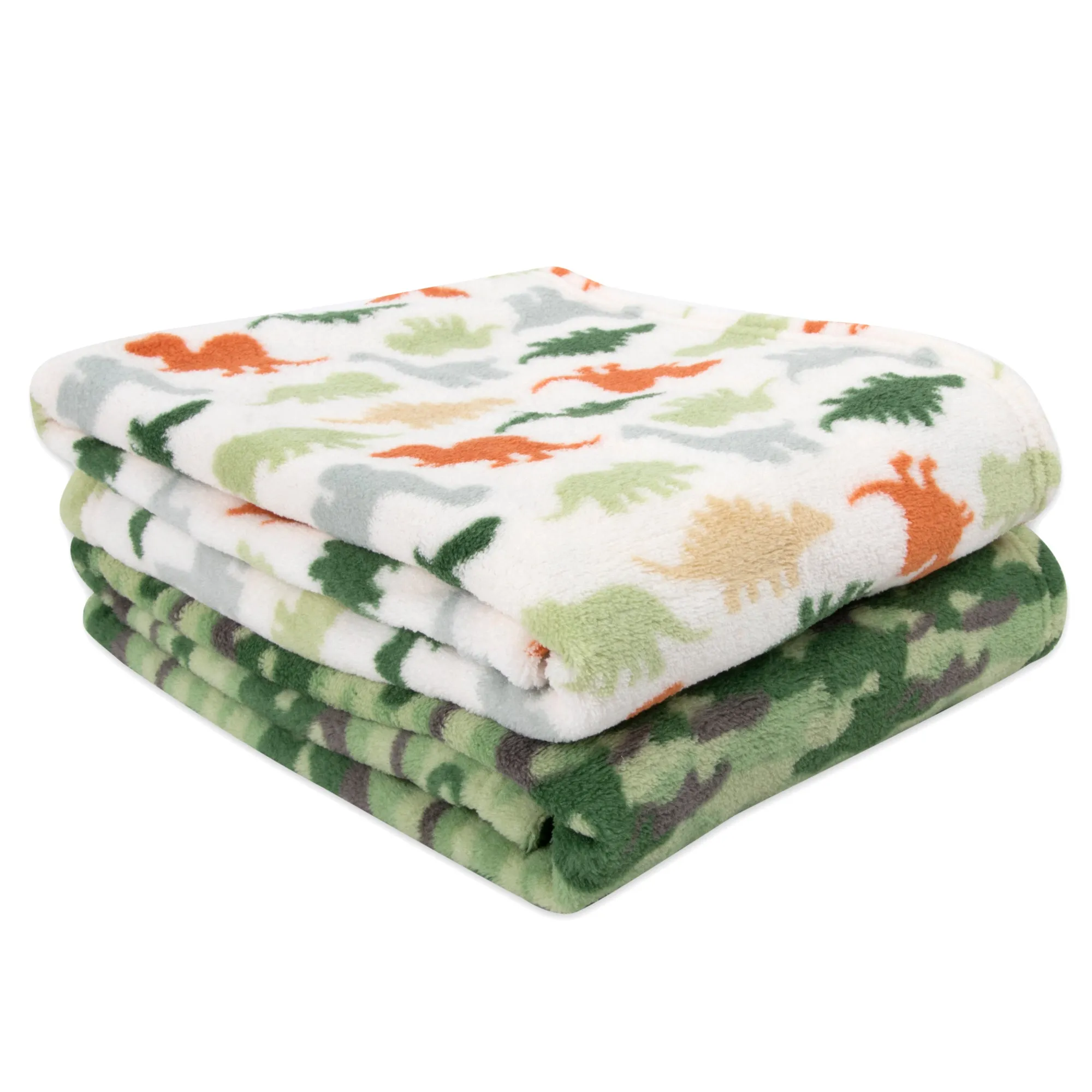 Dinosaur/Camo Printed Blankets 36" x 30" - 2 Pack