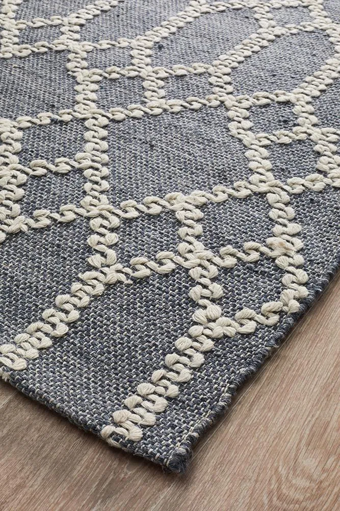 Eco Friendly Tribal Trellis Cottonblend Rug - Rustic Blue