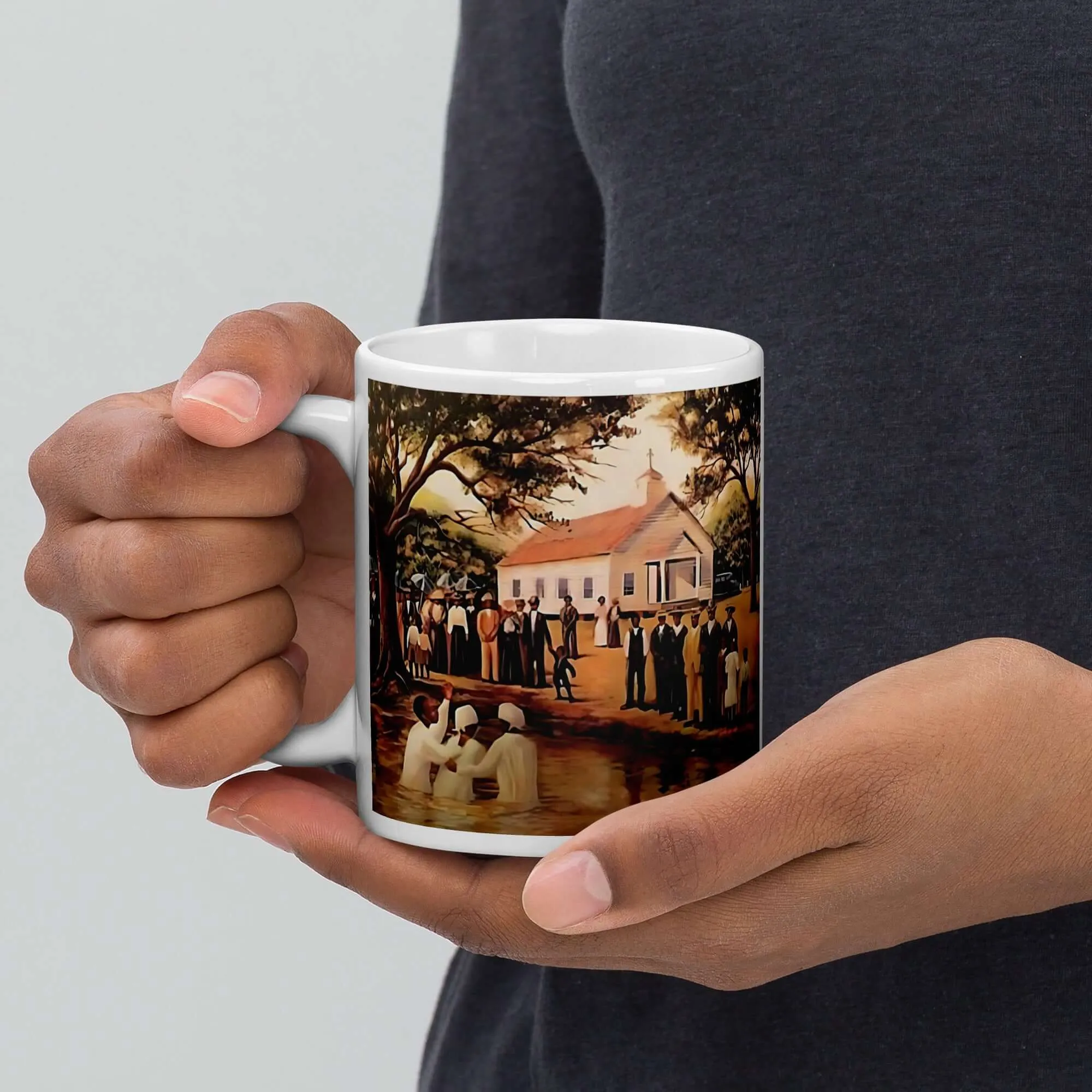 Eleven O'clock Service/Old Fashioned Baptism Ceramic Mug / Coffee Cup / Black Art / African American Art / Religious Art / Black Church / Positive Black Images