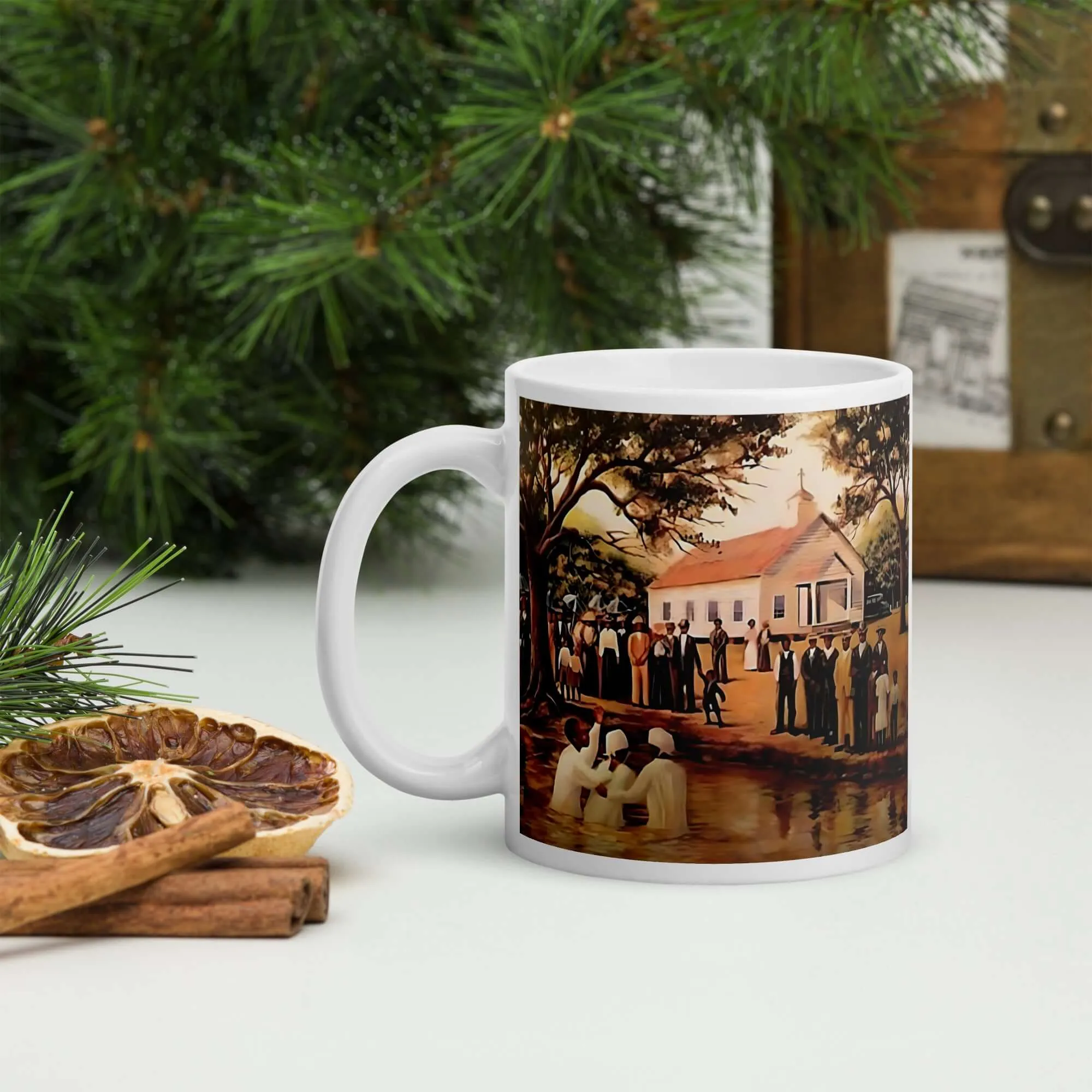 Eleven O'clock Service/Old Fashioned Baptism Ceramic Mug / Coffee Cup / Black Art / African American Art / Religious Art / Black Church / Positive Black Images