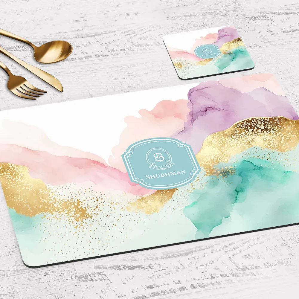 Gilded Strokes Tableware Set (4 Placemats & 4 Casters)